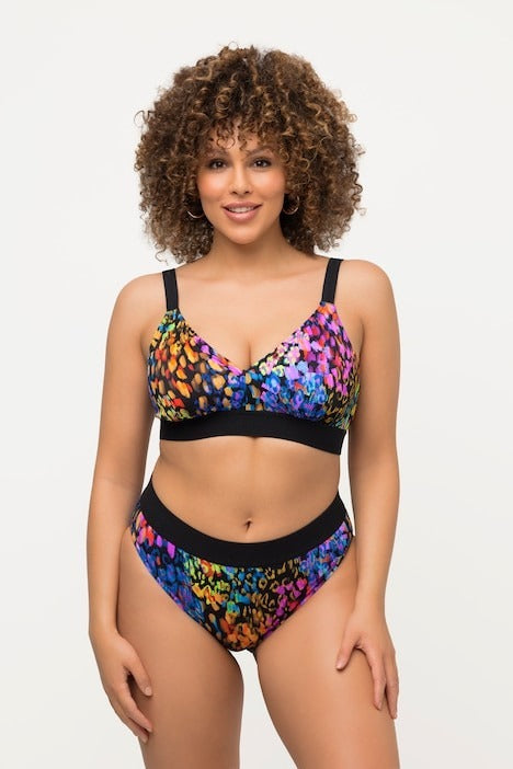 Bikini with colorful print, adjustable straps and elastic in the bottom